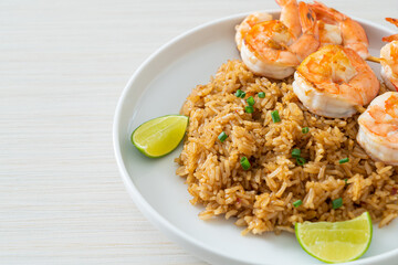 fried rice with shrimps skewers