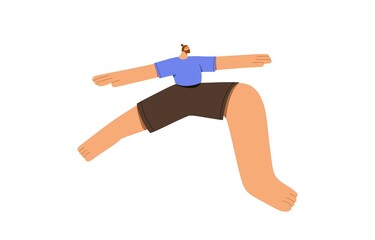 Man doing yoga exercise, standing in balancing asana, Warrior ii pose. Stretching workout for healthy body. Person training for physical health. Flat vector illustration isolated on white background