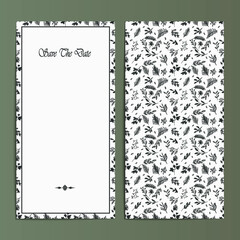 Line art floral monochrome wedding card invitation