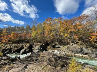 北海道十勝　岩内川の紅葉渓谷美