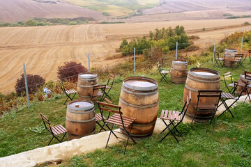 wine barrel and wooden chair background