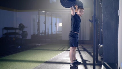 Barbell over head press exercise for shoulders weightlifting
