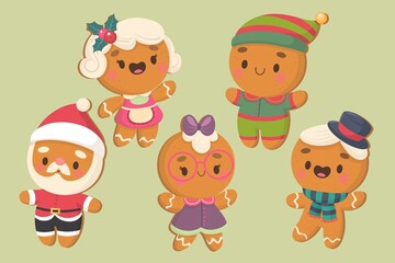 hand drawn gingerbread man cookie collection vector design illustration