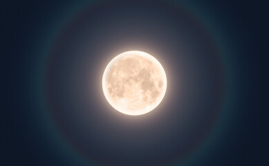 Full moon in night with halo. Horizontal option