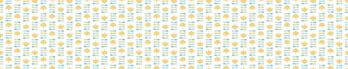 Seamless pattern with yellow tulips and leaves