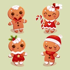 flat gingerbread man cookie pack vector design illustration
