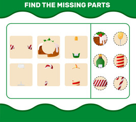 Match cartoon christmas parts. Matching game. Educational game for pre shool years kids and toddlers