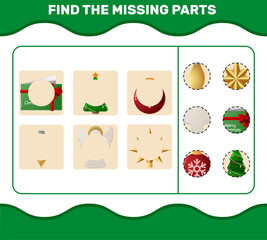 Match cartoon christmas parts. Matching game. Educational game for pre shool years kids and toddlers