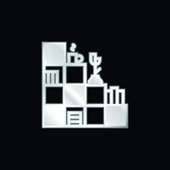 Bookshelf silver plated metallic icon