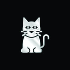 Black Cat silver plated metallic icon