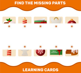 Match cartoon christmas parts. Matching game. Educational game for pre shool years kids and toddlers