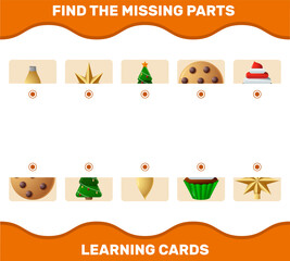 Match cartoon christmas parts. Matching game. Educational game for pre shool years kids and toddlers