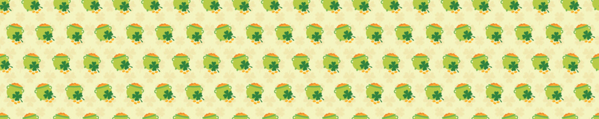 Seamless pattern with gold pots and clovers