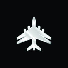 Fototapeta na wymiar Airplane Black Shape With Double Wings silver plated metallic icon