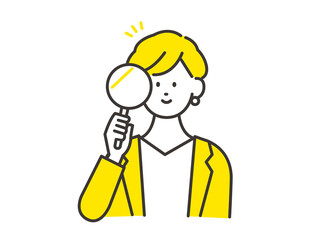 分析する女性イメージイラスト 素材 黄色