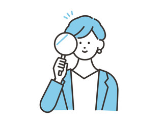 分析する女性イメージイラスト 素材 水色