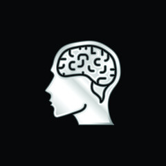 Brain silver plated metallic icon