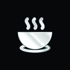 Bowl Of Hot Soup On A Plate silver plated metallic icon