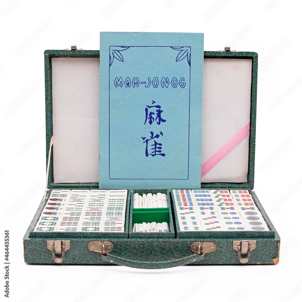 Wall mural vintage mahjong set on white background