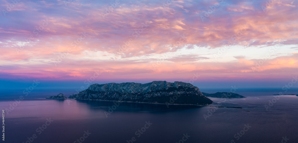 Canvas Prints View from above, stunning aerial view of Tavolara Island during a dramatic sunset. Picture taken from Capo Ceraso, Sardinia, Italy.