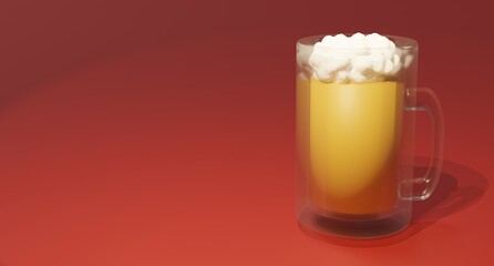 3Dレンダリング／3Dイラスト）ミニチュア風の生ビール　中ジョッキ　お酒　アルコール　かわいい　生中