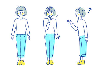 さまざまな表情の若い女性　全身　セット