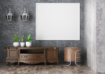 3D Mockup photo frame in Modern interior of living room