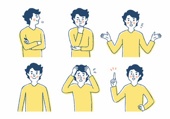さまざまな表情の若い男性　上半身　セット