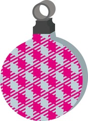 アイソメトリックスタイルのアイコン型ピンクのギンガムチェック柄の銀色クリスマスオーナメント.