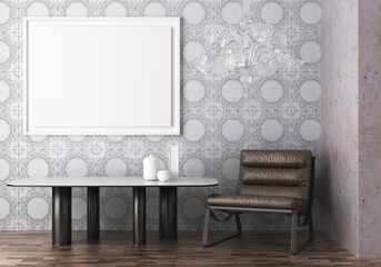 3D Mockup photo frame in Modern interior of living room