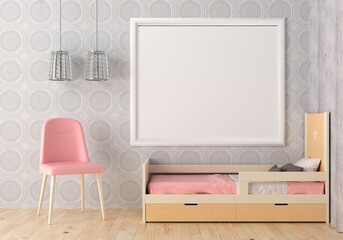 Fototapeta na wymiar 3D Mockup photo frame in Modern interior of bedroom