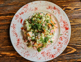 Olivier salad on the table