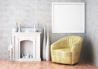 3D Mockup photo frame in Modern interior of living room