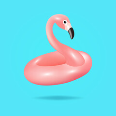 Hello summer background. Flamingo inflatable toy, watermelon, beach umbrella, beach ball. Summer festive background. İllustration - Vector.