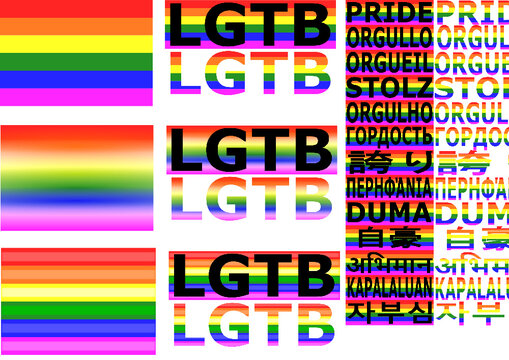 Orgullo LGBT con banderas y logotipos en distintos idiomas