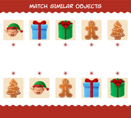 Match similar of cartoon christmas. Matching game. Educational game for pre shool years kids and toddlers