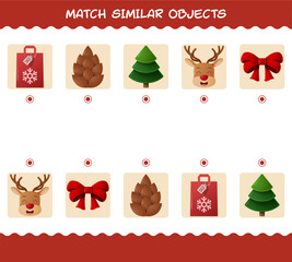 Match similar of cartoon christmas. Matching game. Educational game for pre shool years kids and toddlers