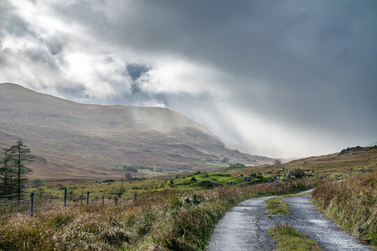Rain coming in at the Bluestack Mountains between Glenties and Ballybofey in County Donegal - Ireland
