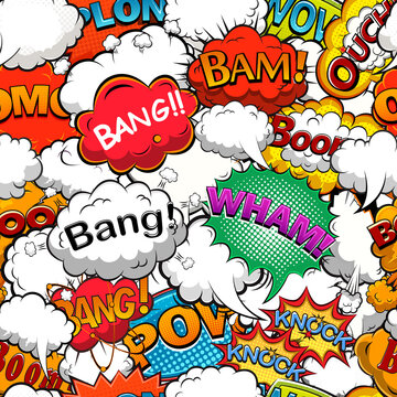 Colorful comics seamless background pattern with bright speech bubbles illustration
