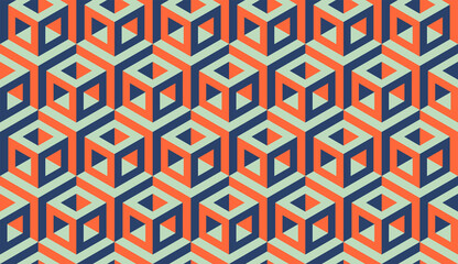 Cubes. Seamless vector geometric 3D pattern. Optical illusions. Op Art. Endless template for fabric or wrapping. Modern textile. Stylish background. Wallpapers. Pastel colors. Luxury 3D Tiles.	
