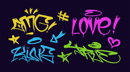 multicolored graffiti  with letters, bright colored lettering spray tags in the style of graffiti street art. Vector illustration