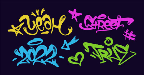multicolored graffiti  with letters, bright colored lettering spray tags in the style of graffiti street art. Vector illustration