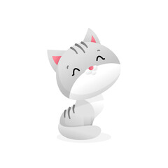 Cute kitten character icon. Illustration of a cute cartoon gray kitten isolated on a white background. Vector 10 EPS.