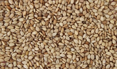 Sesame seeds scattered on a table