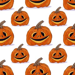 Pumpkin seamless pattern. Watercolor hand painted illustration. Halloween background, autumn collection