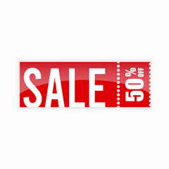 Discount voucher. Voucher mockup, red cardboard texture. Vector illustration