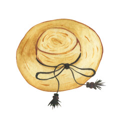 Hat illustration in watercolor. Summer hat. Sun protection.