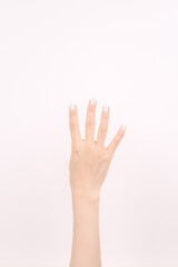 hand showing number four In front of the white background