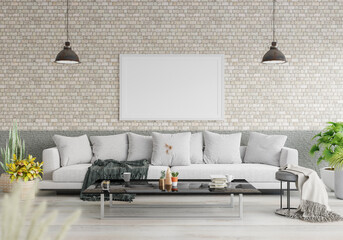 3D Mockup photo frame in Modern interior of living room