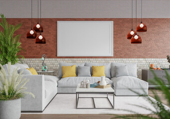 3D Mockup photo frame in Modern interior of living room